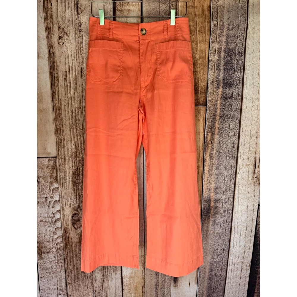 Maeve The Colette Wide Leg Linen Blend Pants Coral Orange Coastal Anthro Size 27